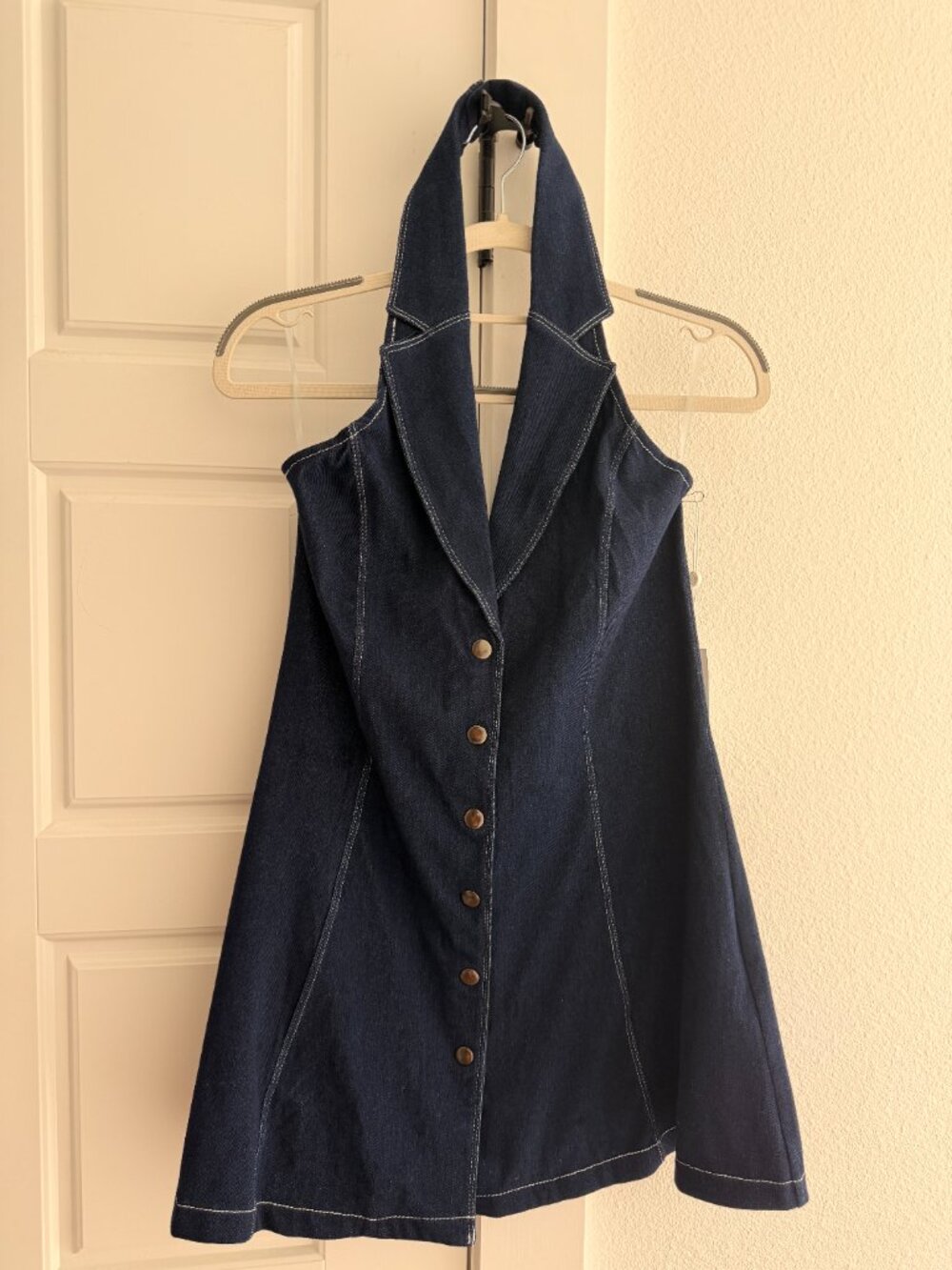 Frankies Bikinis Moonlight Denim Halter Mini Dress M NWT
